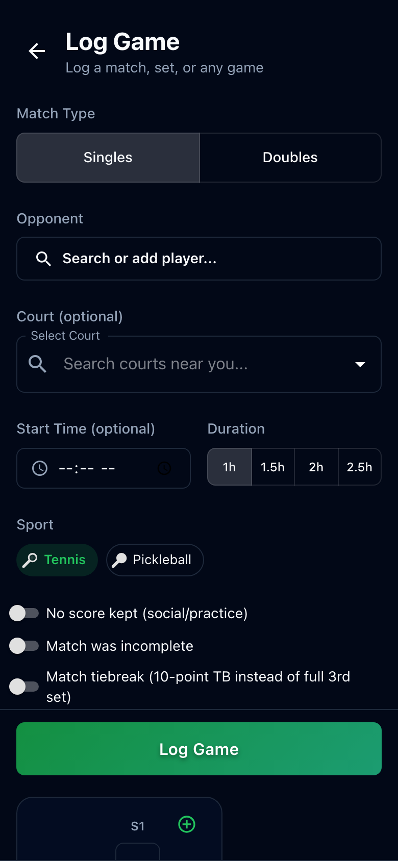 Match scoring with set-by-set score entry